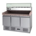 Stôl pizza, 3 x dvere, s chl. vitrínkou 6xGN1/4